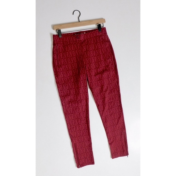 BETABRAND Pencil Dress Pants Skinny-Leg Red Geometric Floral Pockets Small - Picture 1 of 11